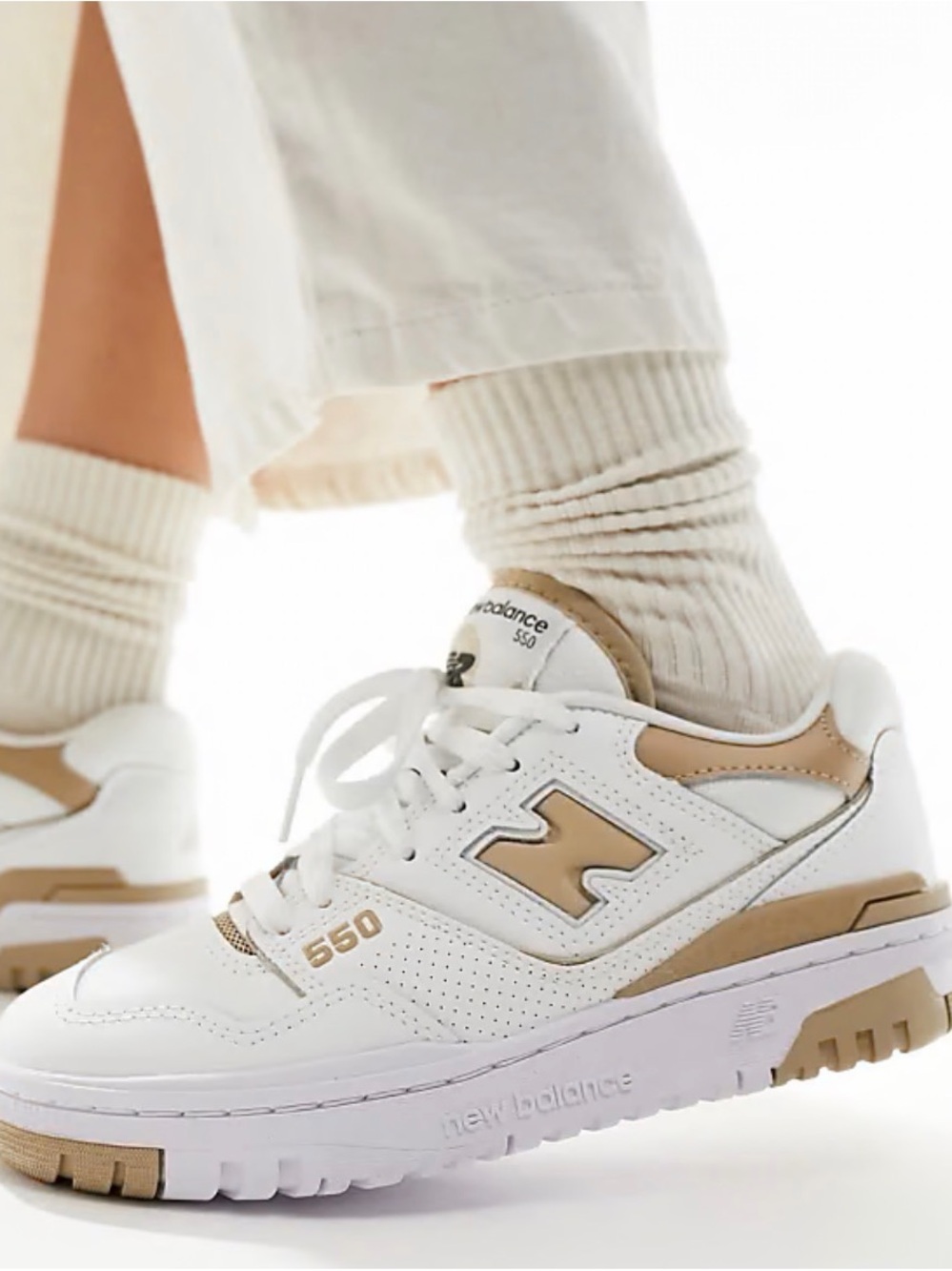 New Balance Women's White Incense White and Tan 550 Leather Sneakers